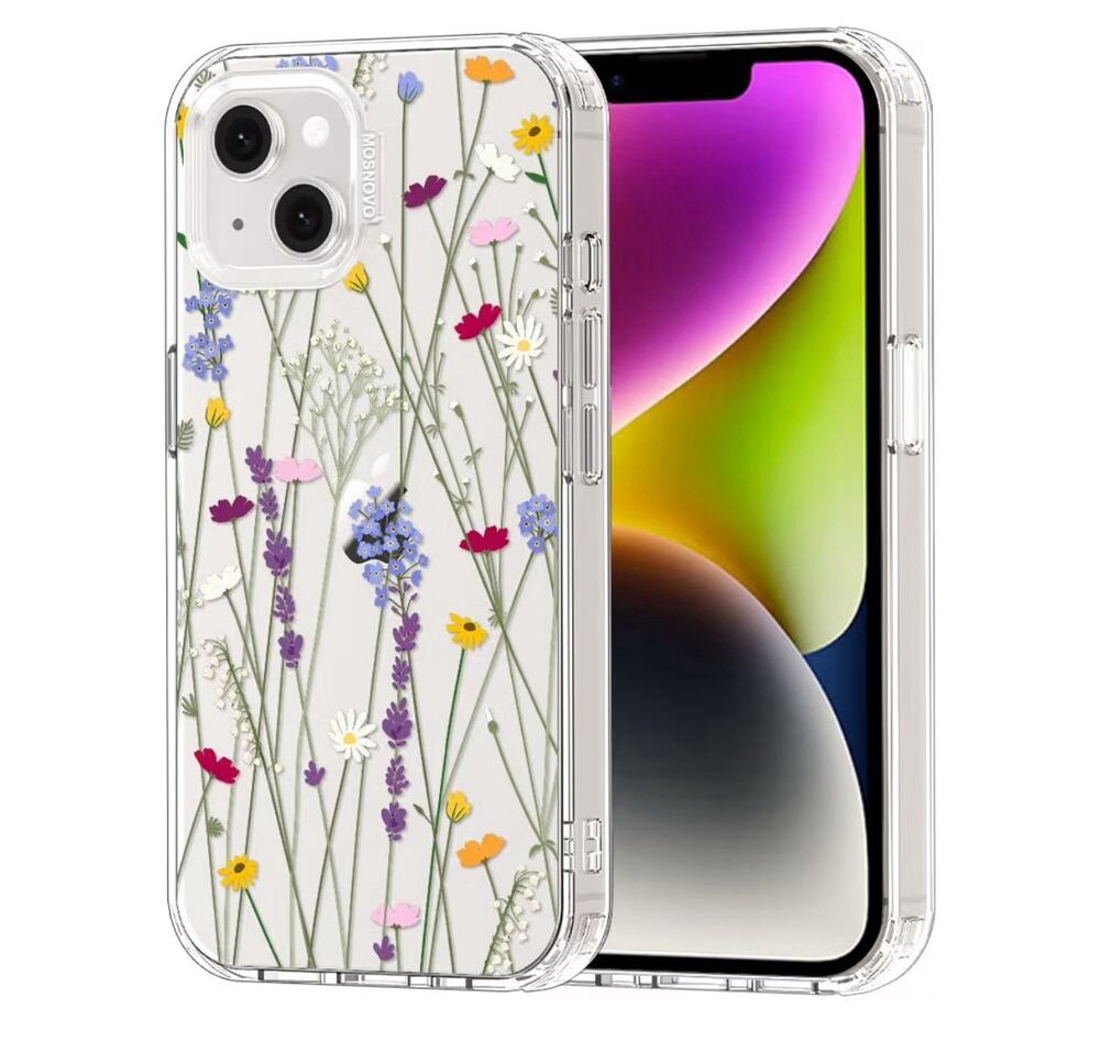 MOSNOVO for iPhone 13/14 Case Clear with Floral Garden Design